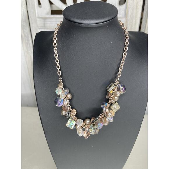 Faux Pearl Crystal Shell Charm Bead Bauble Gold Rosegold Necklace - Picture 1 of 3